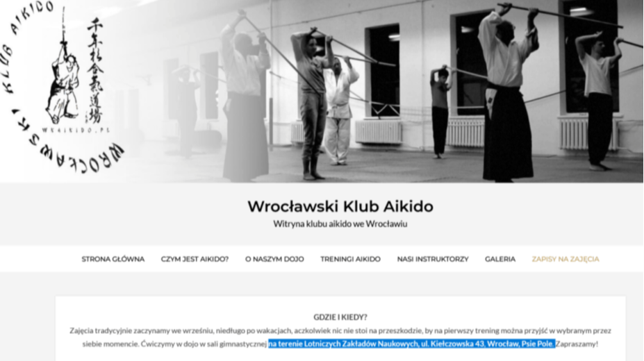 Strona www Wrocławski Klub Aikido